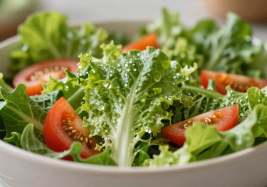 A close-up of a bowl of fresh, organic salad greens and colorful vegetables, reflecting high quality and healthy food standards.