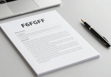 A minimalist arrangement of legal documents and a fountain pen on a desk, with a professional and clean aesthetic in tones of #F6F6F6.