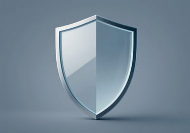 An abstract, professional representation of data protection using a minimalist glass shield and clean lines in #597368 and #B4C4B6.