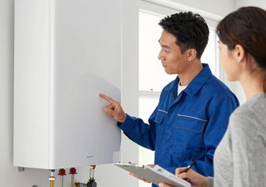 a man riding a skateboard down a street next to tall buildings
