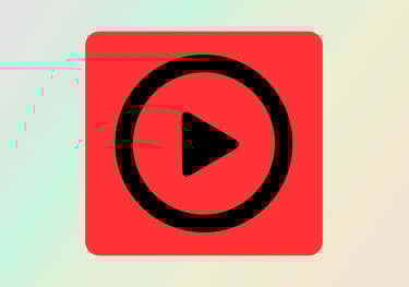 Red square with a black circle and play button symbol, indicating video playback or multimedia content.