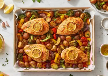One-Pan Baked Lemon Garlic Chicken and Vegetables | Easy Sheet Pan Dinner