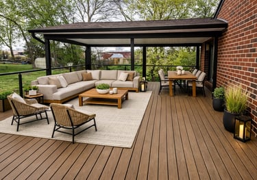 Modern deck renovation in Springfield, VA with new composite materials, updated railings, and improv