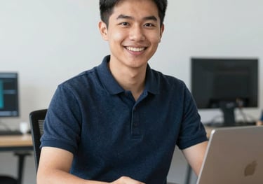 Filipino man using laptop for data science and analytics, enhancing accessibility in tech careers.