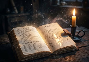 glowing open journal with candlelight
