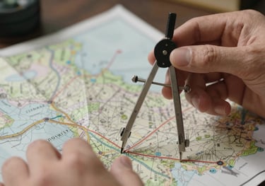 A close-up shot of hands using a precision compass on a map, metaphorical for navigating complex financial markets with accurate tools.