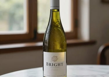 Bright photography of a chilled Sauvignon Blanc bottle on a white marble tabletop, with soft daylight filtering through a South American window.