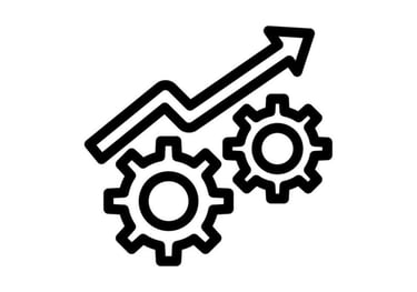 gear icon showing increased productivity & upward arrow for enhanced efficiency in home organizingg