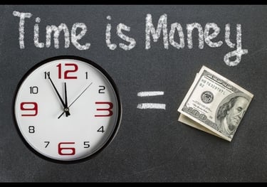 clock and dollar bills representing time and money savings through organizing services