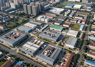 Aerial view of a growing industrial development area in Southeast Asia, representing urban planning and legal compliance.