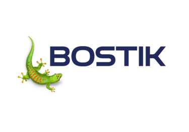 Bostik adhesive and sealant brand logo featuring a green gecko mascot and blue sans-serif text.
