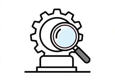 Minimalist black gear icon on white background symbolizing industrial engineering.