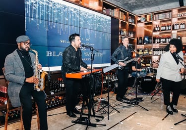 Live jazz band with professional saxophonist performing at London venue - corporate entertainment