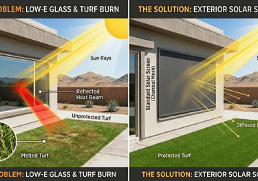 Image demonstrating turf burn with and without solar window screens