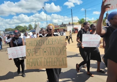 Woman holding a placard during a protest against defilement in Chipata in 2025