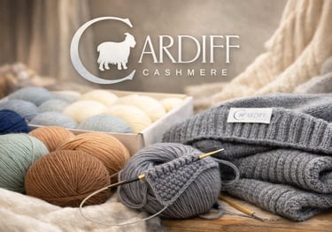 Cardiff Cashmere kašmyro mezgimo siūlai ir megztinis – aukštos kokybės natūralaus pluošto siūlai.