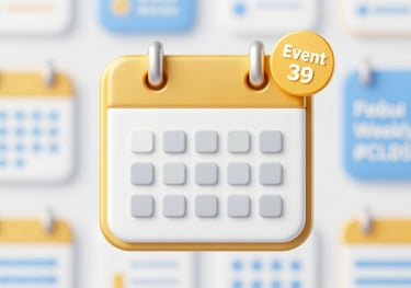 A golden calendar icon with a glowing 'Event' badge, incorporating brand colors #F5B041 and #CBD5E0, symbolizing weekly rewards.