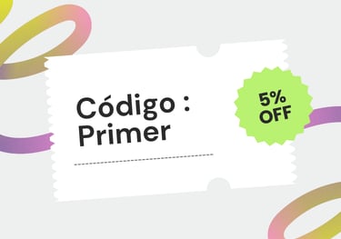 A white digital coupon featuring a 5% OFF discount badge and the promo code Primer for online shopping savings.