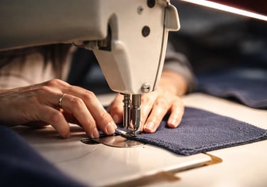 Tailor sewing clothes using a sewing machine