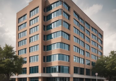 A curved facade covered in white latticework
