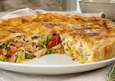 Comforting & Feel Light high protein meal chicken puff pastry pie