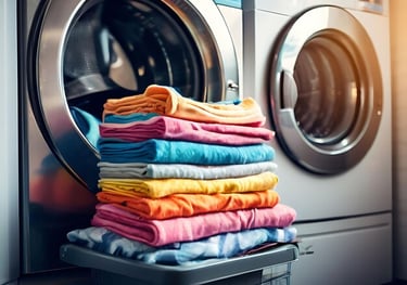 laundry folded in front of a washer and dryer