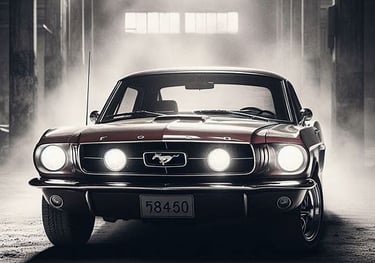 Mustang in a warehouse