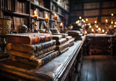 Old library with antique books and candlelight representing structured knowledge and formal philosophical study