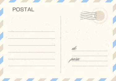 Tarjeta postal con sello de correos y review de cliente