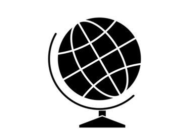 An icon on an AI strategy website showing a globe in black, simplistic in design