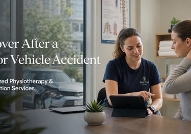 Patient consulting physiotherapist after motor vehicle accident injury in Scarborough clinic