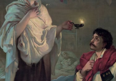 Imagem de Florence e sua lâmpada com soldado da Criméia