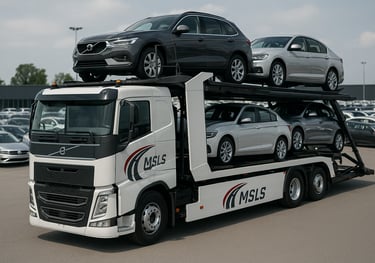 MSLS autovežis perveža pilną naujų automobilių partiją.