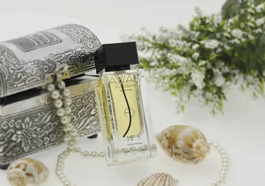 a bottle of perfume on a white table