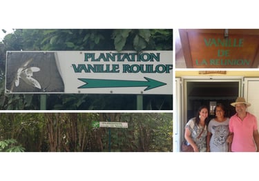 Autora explorando o tour da plantação de baunilha na Ilha Reunião