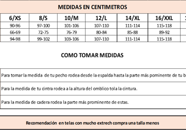 tabla de medidas por tallas desde la 6 o XS   hasta la 18 o plus              hasta la 18hasta la 