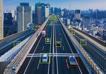a highway with a car driving on a highway