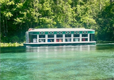 a glass bottom boat on the water at Silver Springs Florida