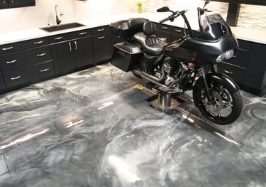 moto harley devidson resina epoxica gris metalico garaje