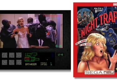 Night Trap é um filme estilo de terror trash do fim dos anos 1980, interativo de 1992
