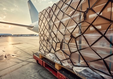 Avión de carga transportando mercancías, servicios de transporte y envío 