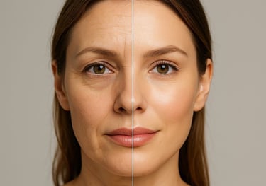 Antes y después del lifting facial natural sin cirugía realizado en AR Clinic Barcelona.