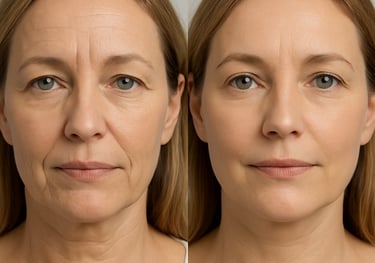 Paciente rejuvenecida tras tratamiento con inductores de colágeno médico en AR Clinic.