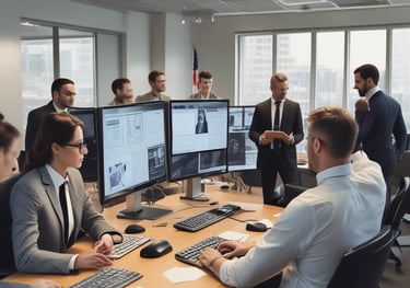 man standing in front of people sitting beside table with laptop computers