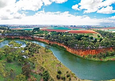 Aerial Image of perspective of the K Road cliffs along the Werribee River