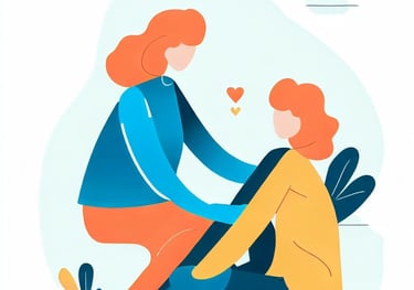 Une femme en aide une autre assise sur une chaise