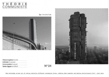 a black and white photo of a building with a large tower