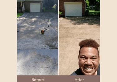 Before and after driveway pressure wash