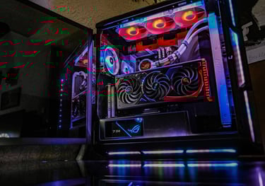 Ordinateur avec panneau latéral ouvert, montrant les composants internes comme la carte mère