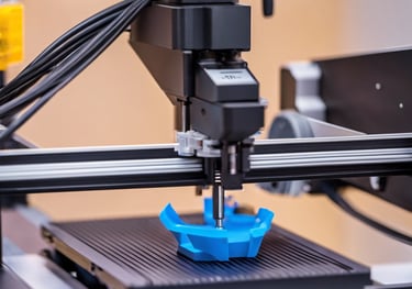 a 3d printer printer with a blue plastic object